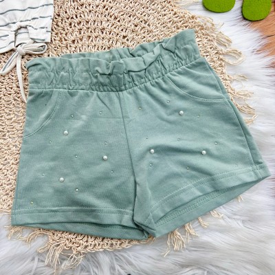  Conj. Blusa com Listras Coração e Short com Pérolas - Verde  
